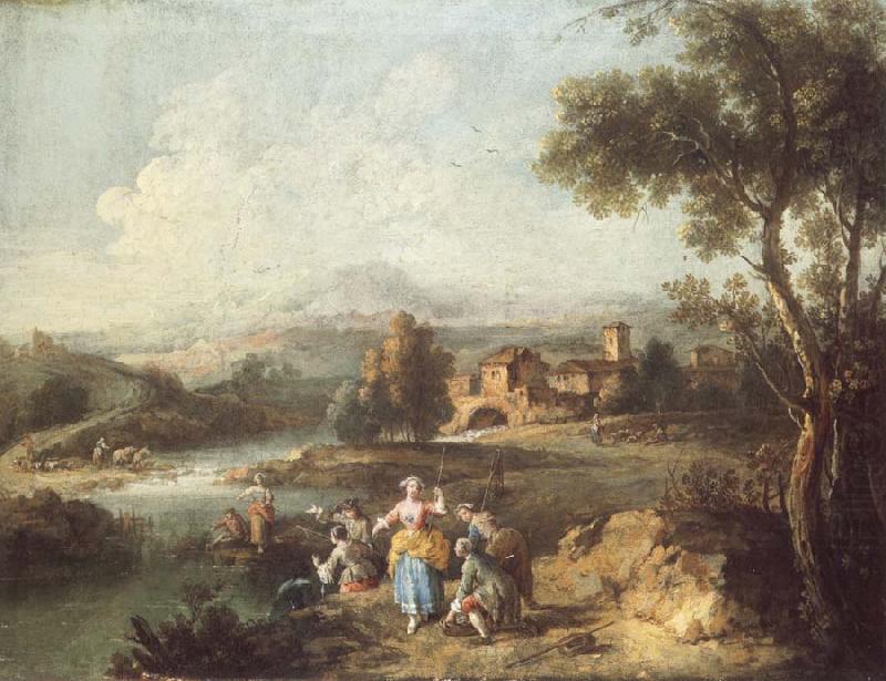 ZAIS, Giuseppe Landscape with a Group of Figures Fishing